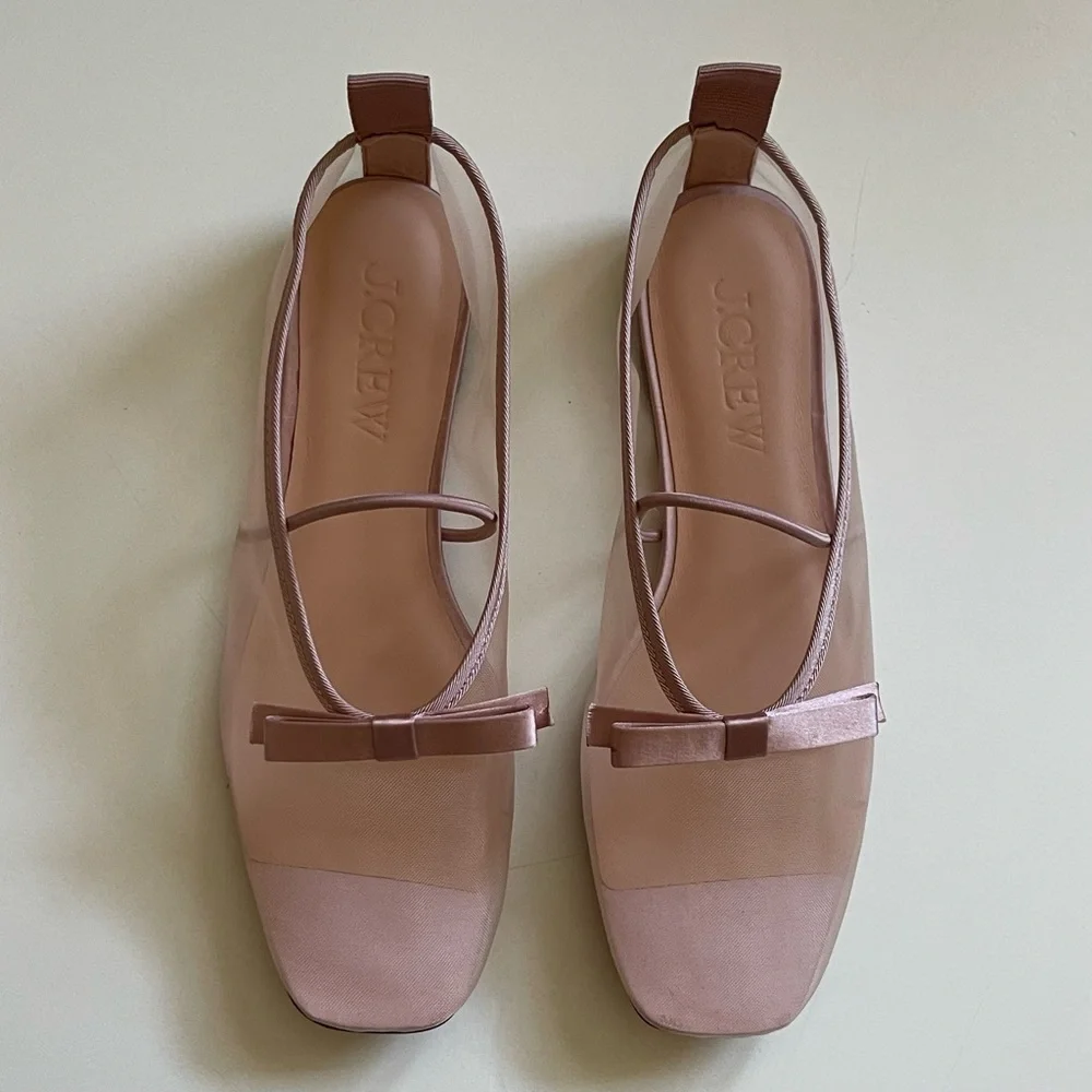 J. Crew Pink Mesh Ballet Flats with Bow